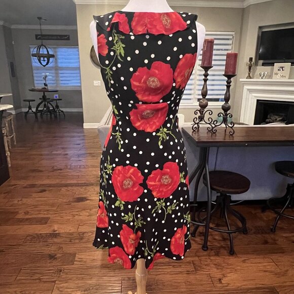 Mica Women's VTG Dress Size 10 Black White Polka Dot Red Rose Sleeveless 90's - Picture 6 of 14